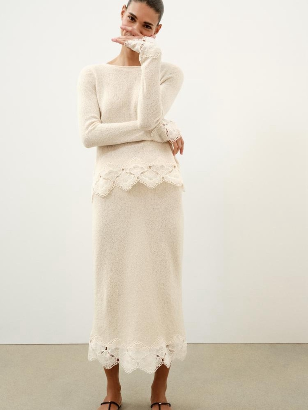 Zara Cream Lace-Trim Maxi Skirt